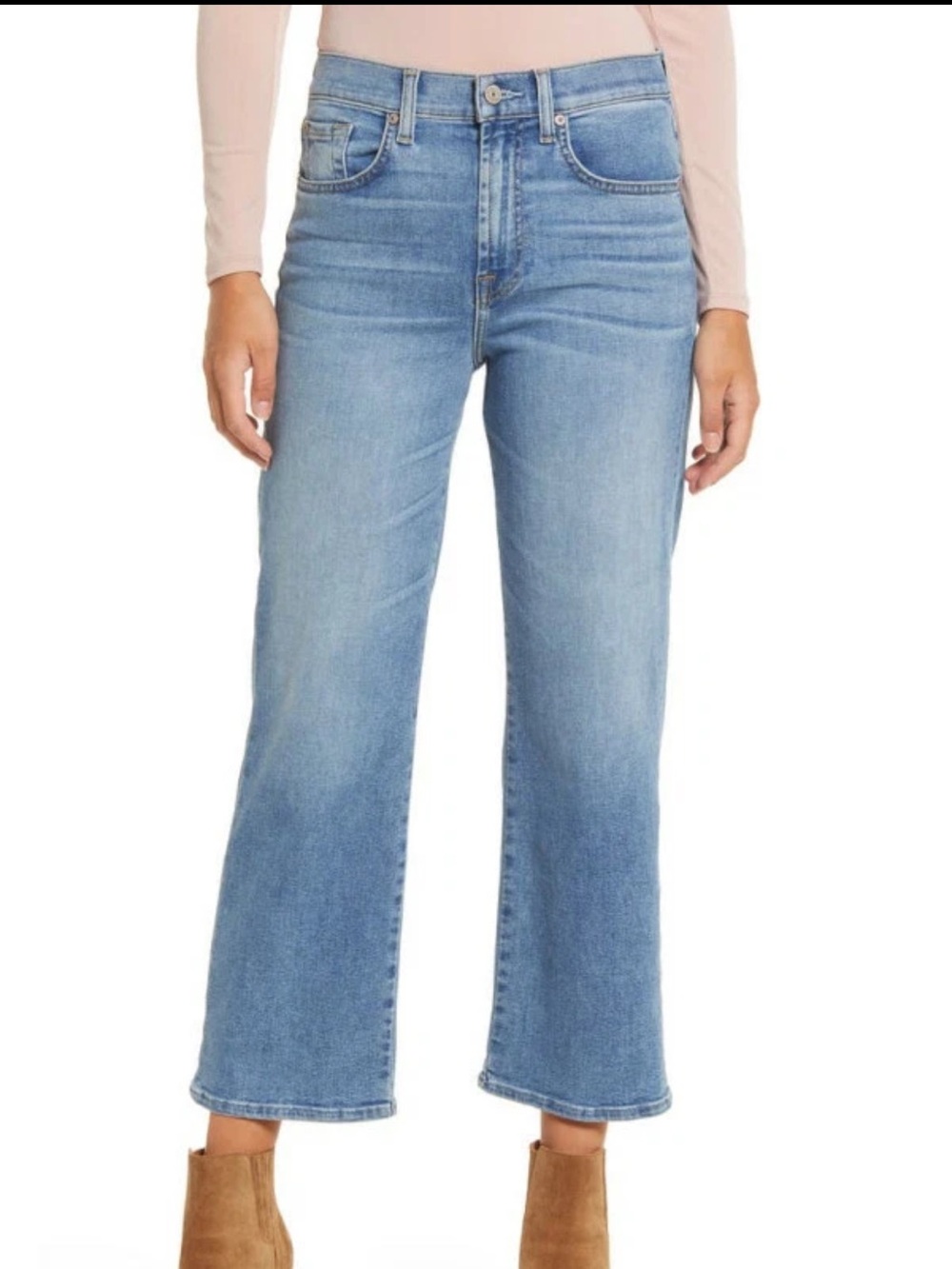 7 For All Mankind Cropped Alexa Jeans Size 28 High Rise Wide Leg Light Wash Stre - Picture 1 of 10